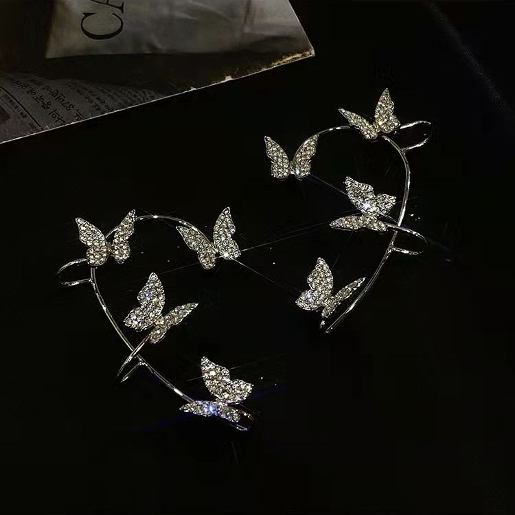 Elegant Butterfly Rhinestone Ear Cuff for Women - No Piercing Required