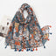 Women's Vintage Bohemian Floral Cotton Linen Print Scarf with Tassels