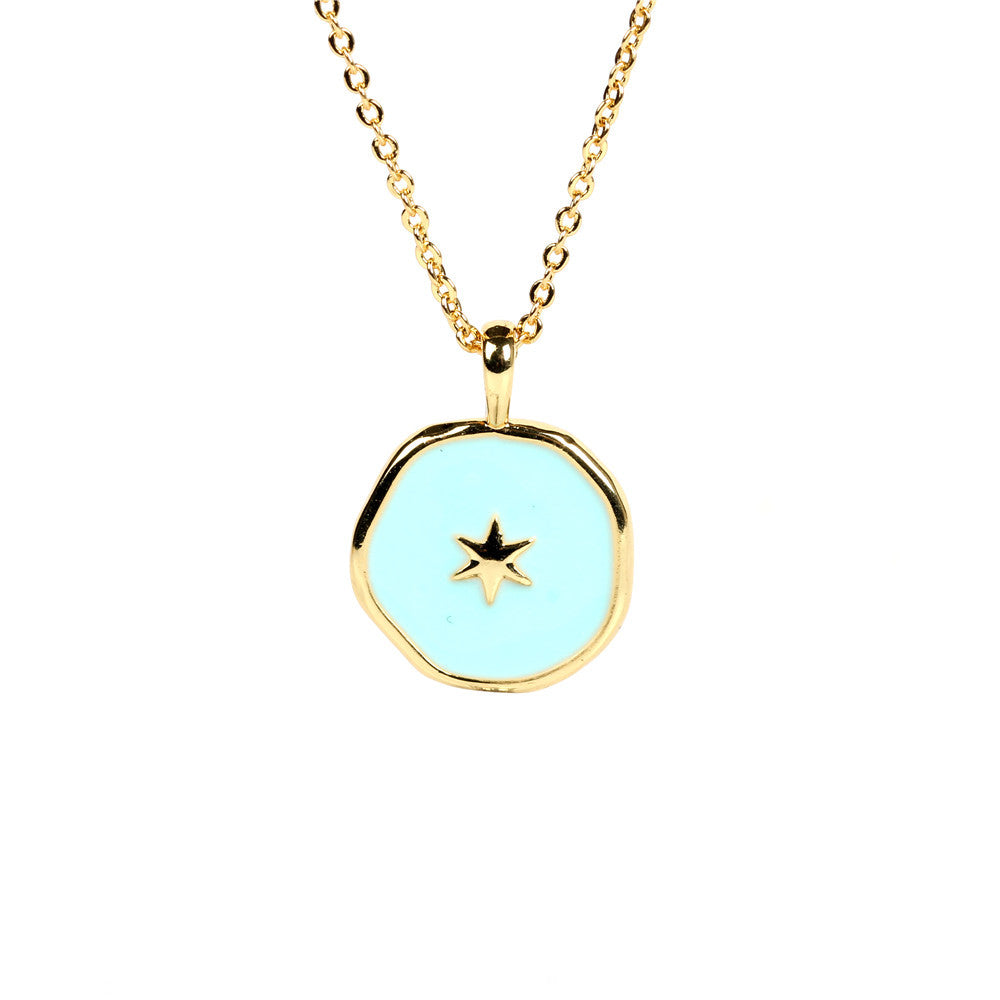 Fashion Copper Drop Oil Star And Moon Necklace Wholesale