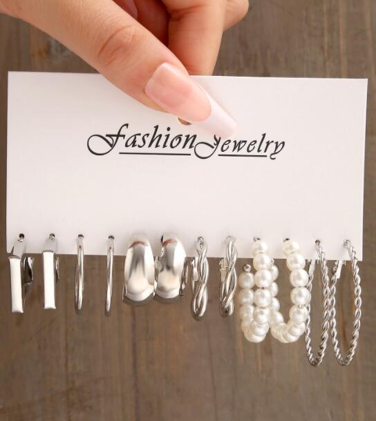 Sweet Geometric Heart Shape Flower Alloy Plating Artificial Pearls Rhinestone Earrings Ear Studs 6 Pieces