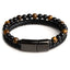 Hip-Hop Punk Geometric Stainless Steel Leather Tiger Eye and Obsidian Beaded Bracelet