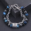 Geometric Natural Stone Lava Bead Stainless Steel Double Layer Bracelet