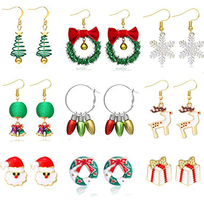 Geometric Enamel Christmas Tree Alloy Earrings Set for Women