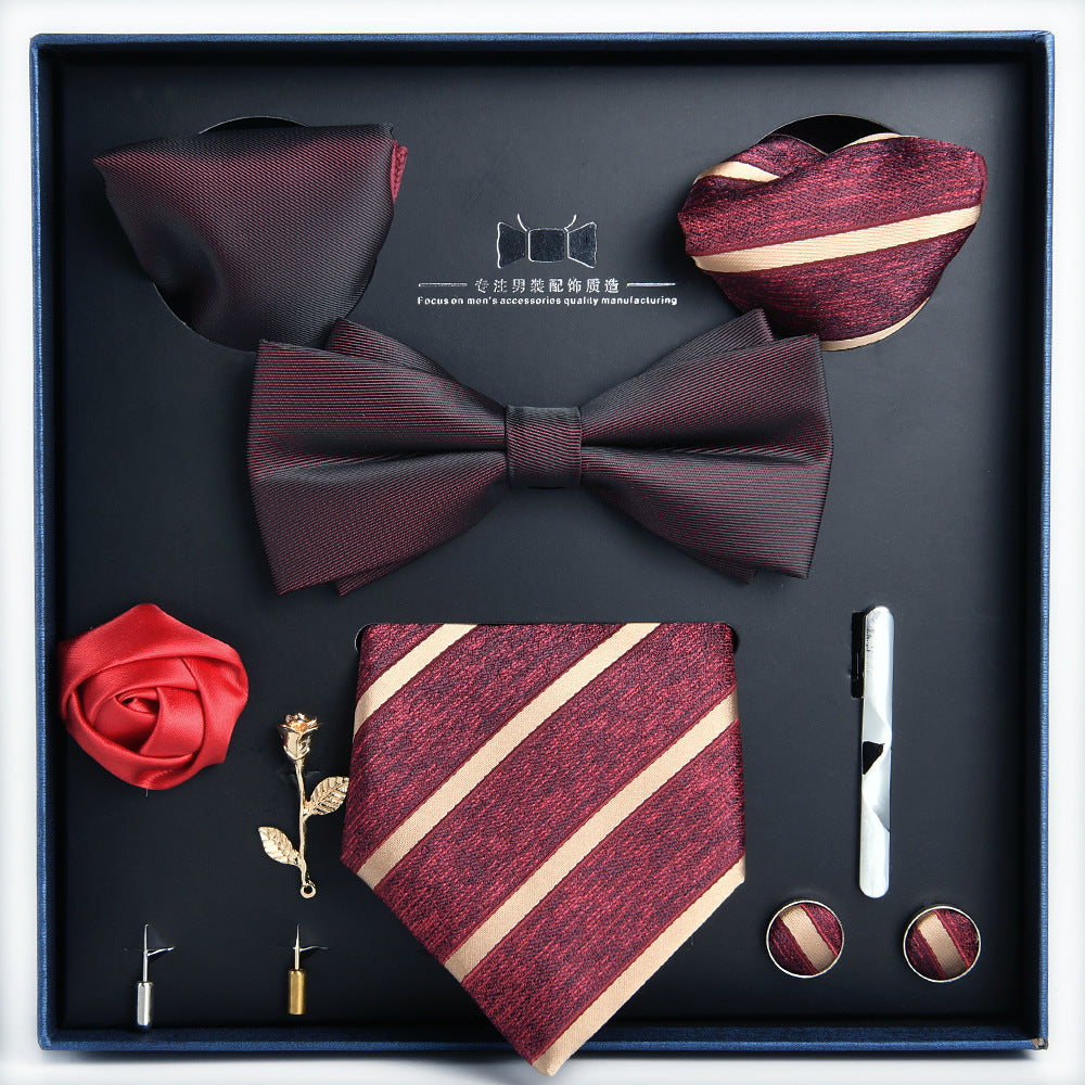 Business Stripe Polyester Men's Tie Gift Set - 8 Piece Collection for Weddings and Formal Occasions