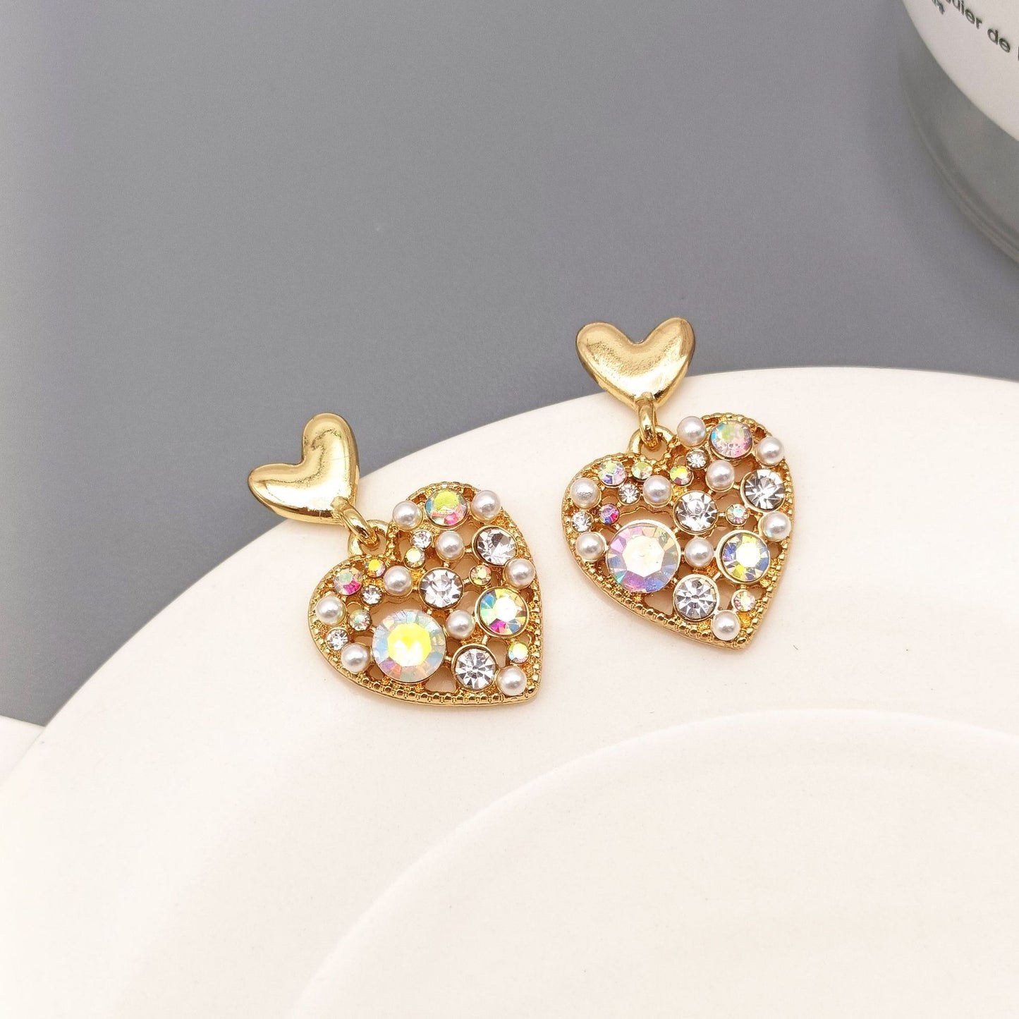 Korean Colorful Rhinestone Heart-shaped s925 Silver Stud Earrings