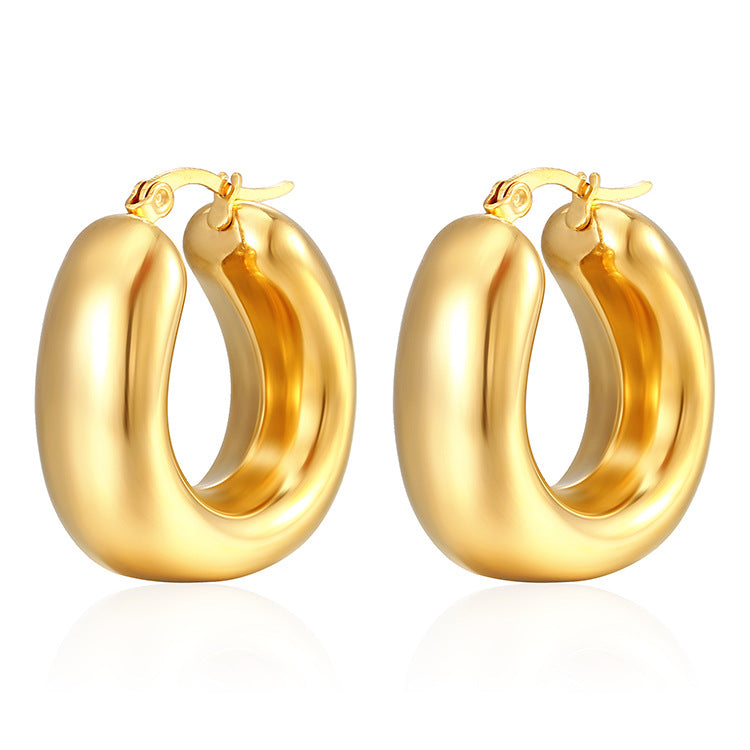 1 Pair Fashion 18K Gold Plated Stainless Steel Oval Hoop Earrings