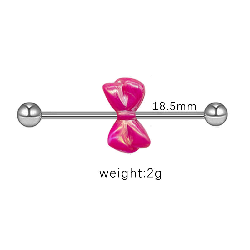 Cute Bow Knot & Butterfly Acrylic Ear Cartilage Piercing Earrings - Stainless Steel & White Gold Plated