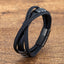 Gothic Punk Geometric Stainless Steel & Leather Layered Men's Bangle Bracelet with Braided Rope and Personalized Buckle