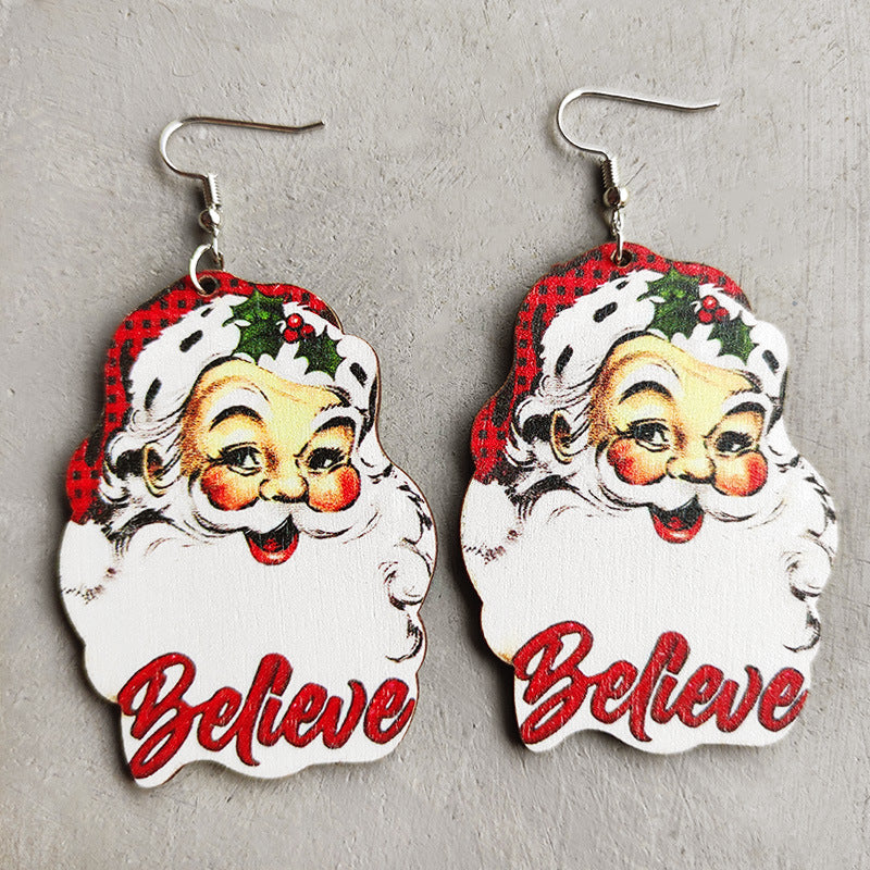 Retro Christmas Tree Santa Claus Letter Wood Women'S Earrings 1 Pair