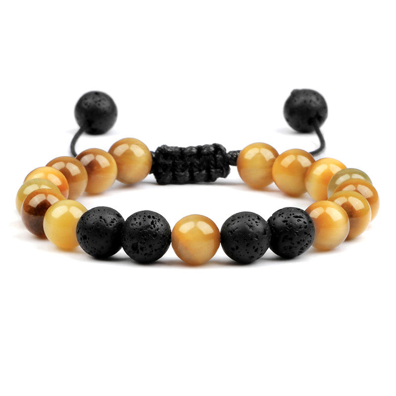 Casual Volcanic Rock Tiger Eye Beaded Bracelet with Adjustable Design