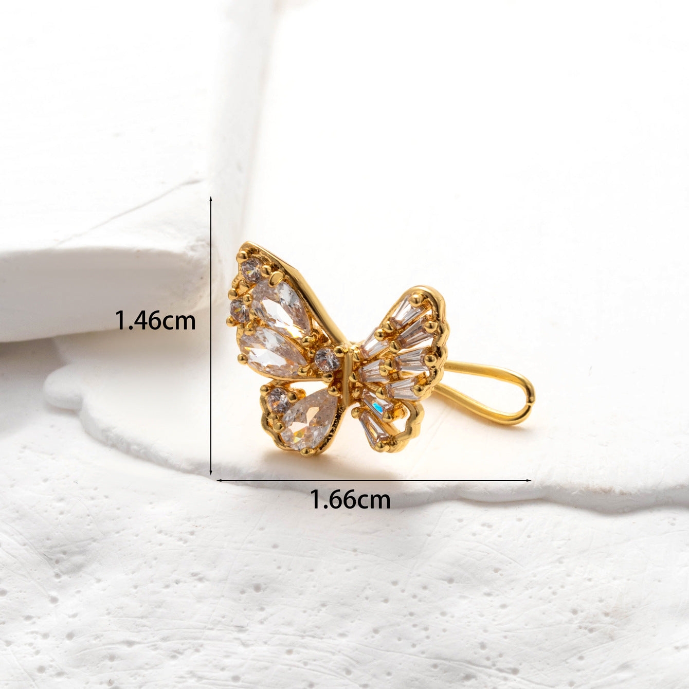 Heart Shape Pearl & Zircon Butterfly Ear Cartilage Clip Earrings