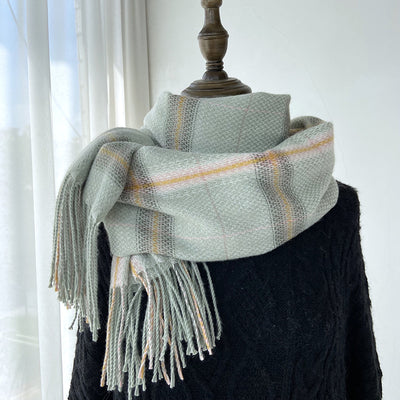 Women's Vintage Plaid Imitation Cashmere Scarf with Tassels