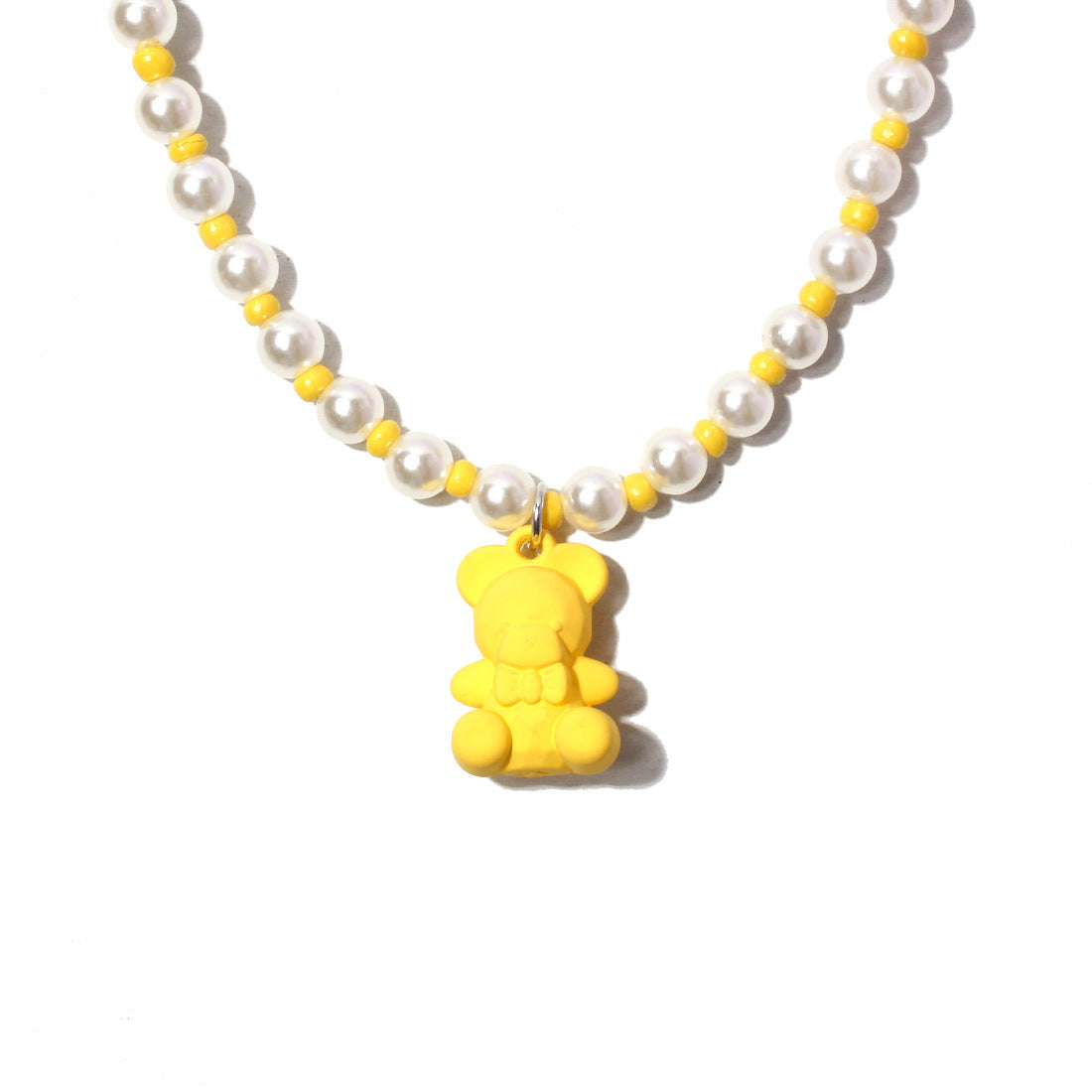 Cute Bear Pendant Imitation Pearl Beaded Women's Necklace