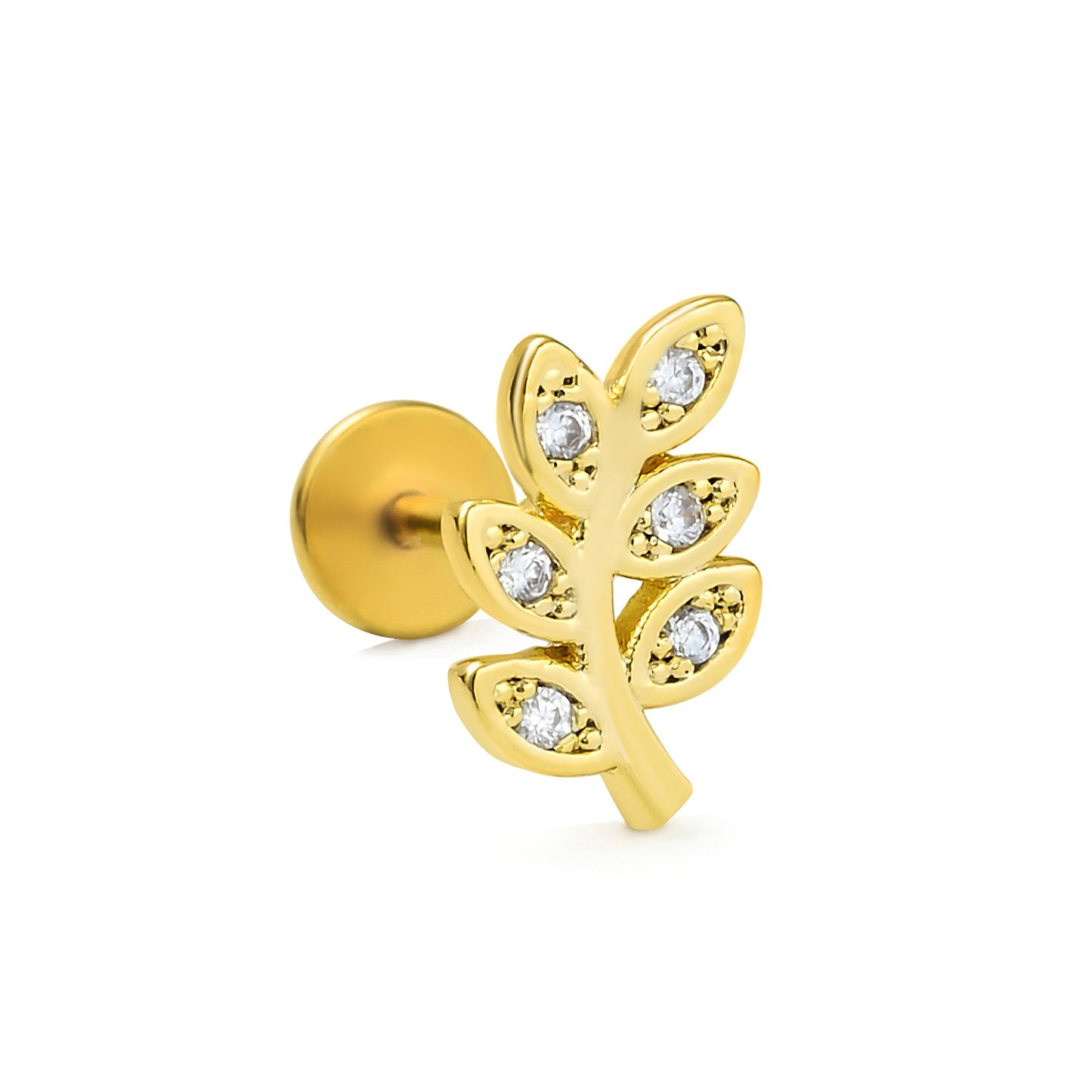 18k Gold Plated Leaf Flower Bee Zircon Lip Stud Earrings - Geometric Cartilage Piercing Jewelry