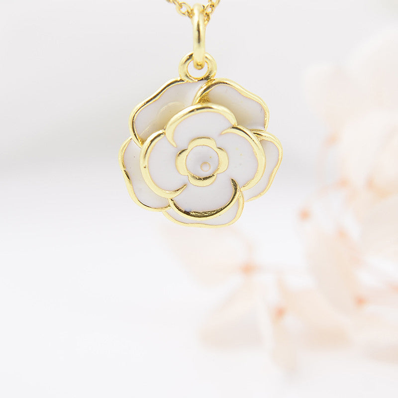 Copper Gold-Plated Rose Flower Pendant Necklace for Women