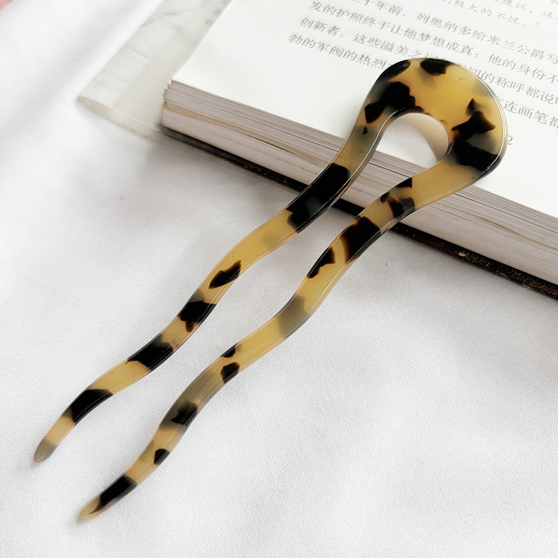 Women's U-Shape Leopard Acetate Hairpin - Wavy High-End Hair Accessory