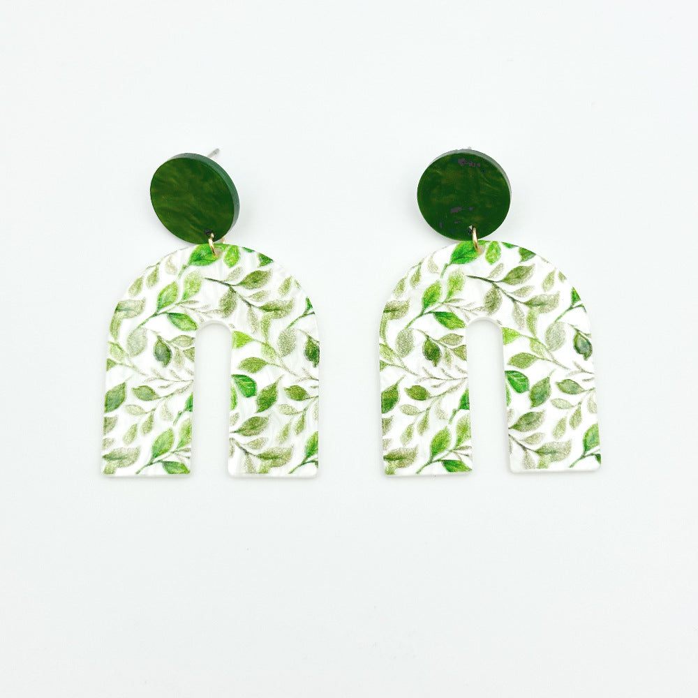 1 Pair Casual Vacation Bohemian U Shape Ditsy Floral Flower Printing Arylic Drop Earrings