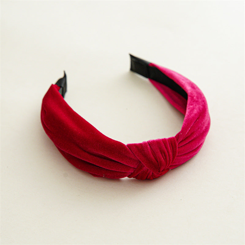 Retro Solid Color Velvet Knot Headband for Women