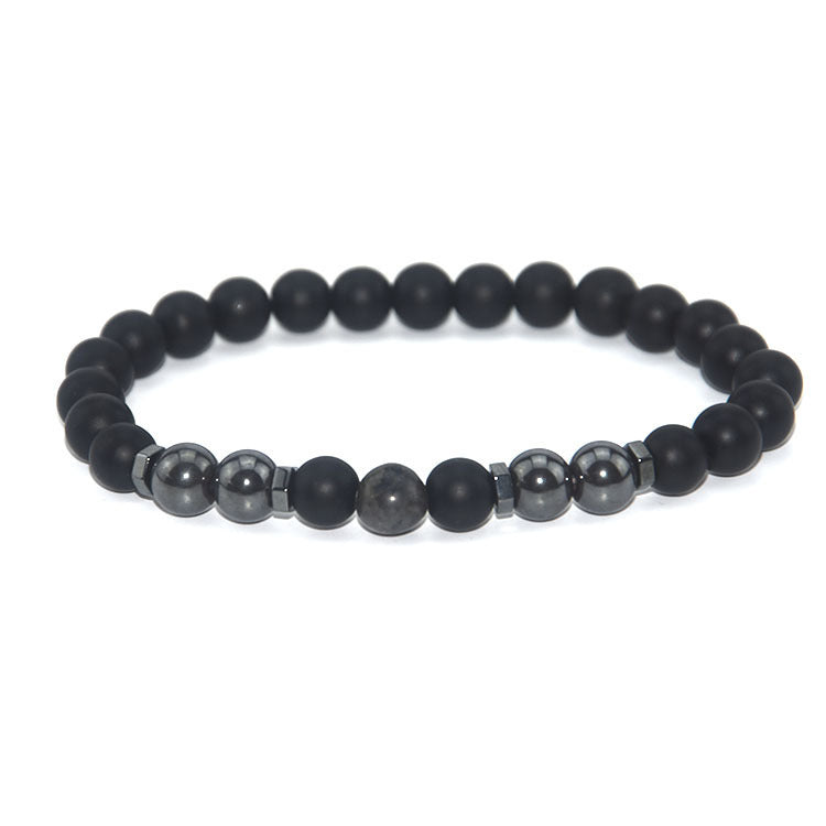 Retro Matte Black Magnetic Stone Beaded Anklet