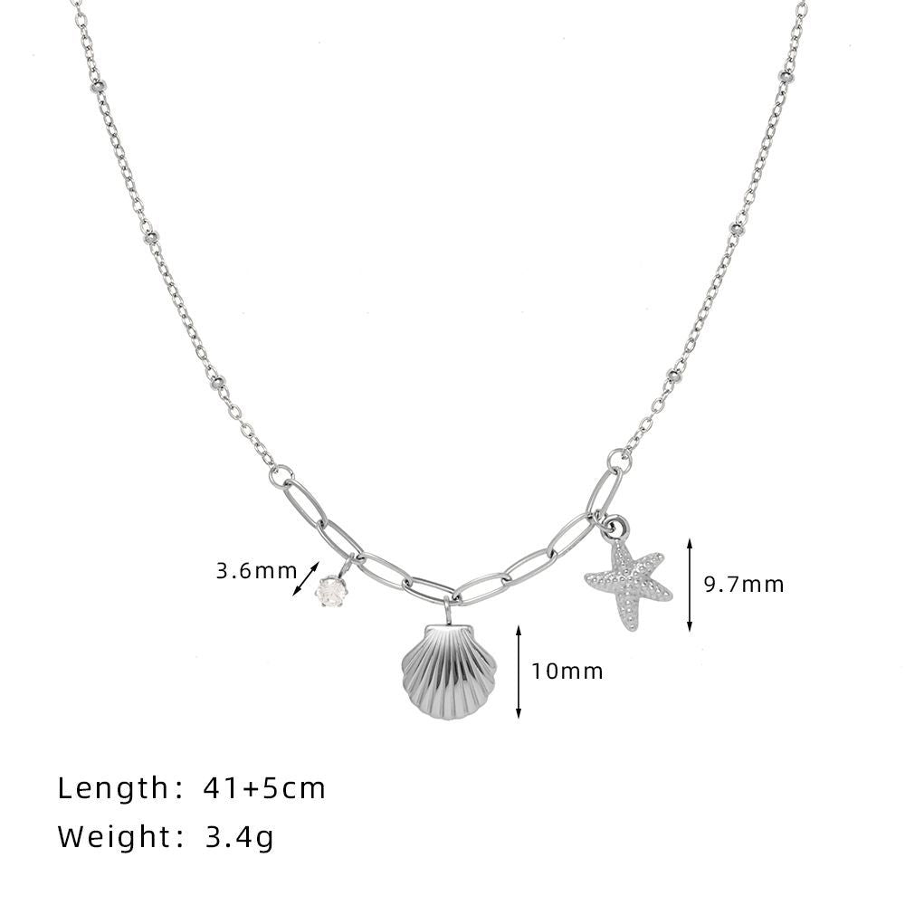 IG Style Starfish Shell Titanium Steel Zircon Pendant Necklace