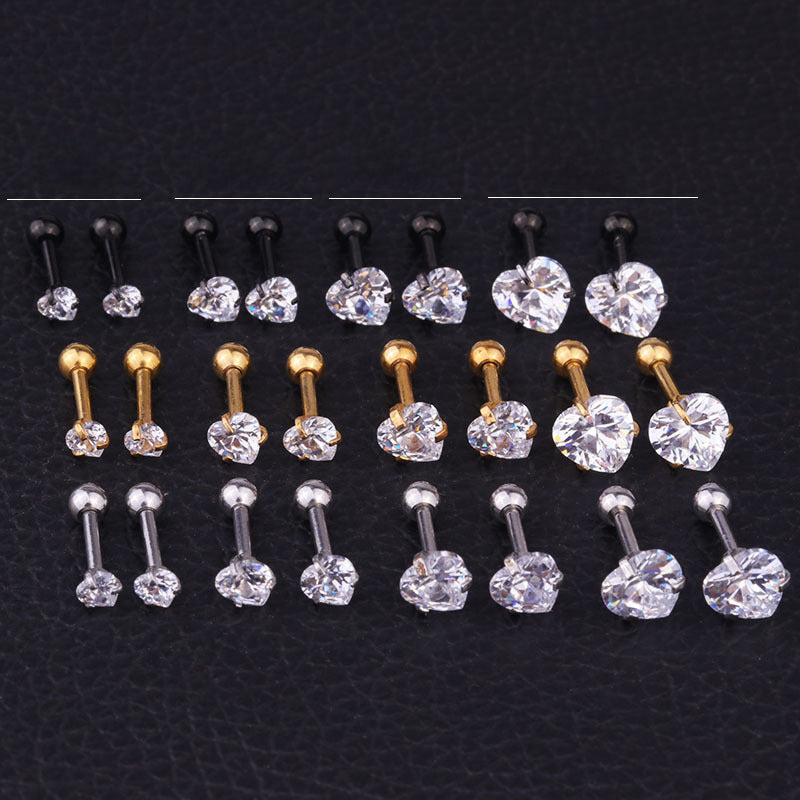 Heart Shaped Zircon Cartilage Earrings 316 Stainless Steel Fashion Jewelry