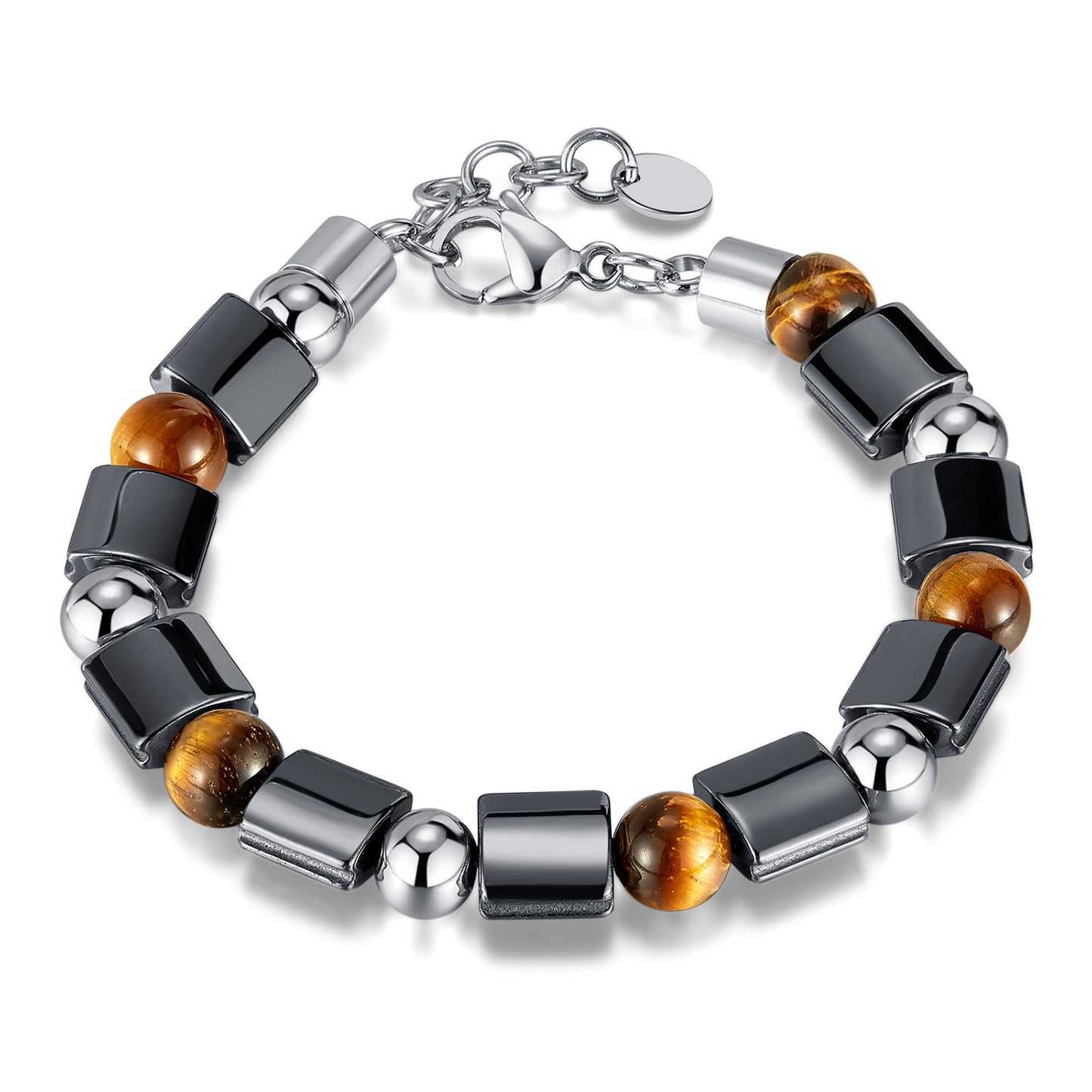 Hip-Hop Retro Stainless Steel Tiger Eye Beaded Men's Bracelet