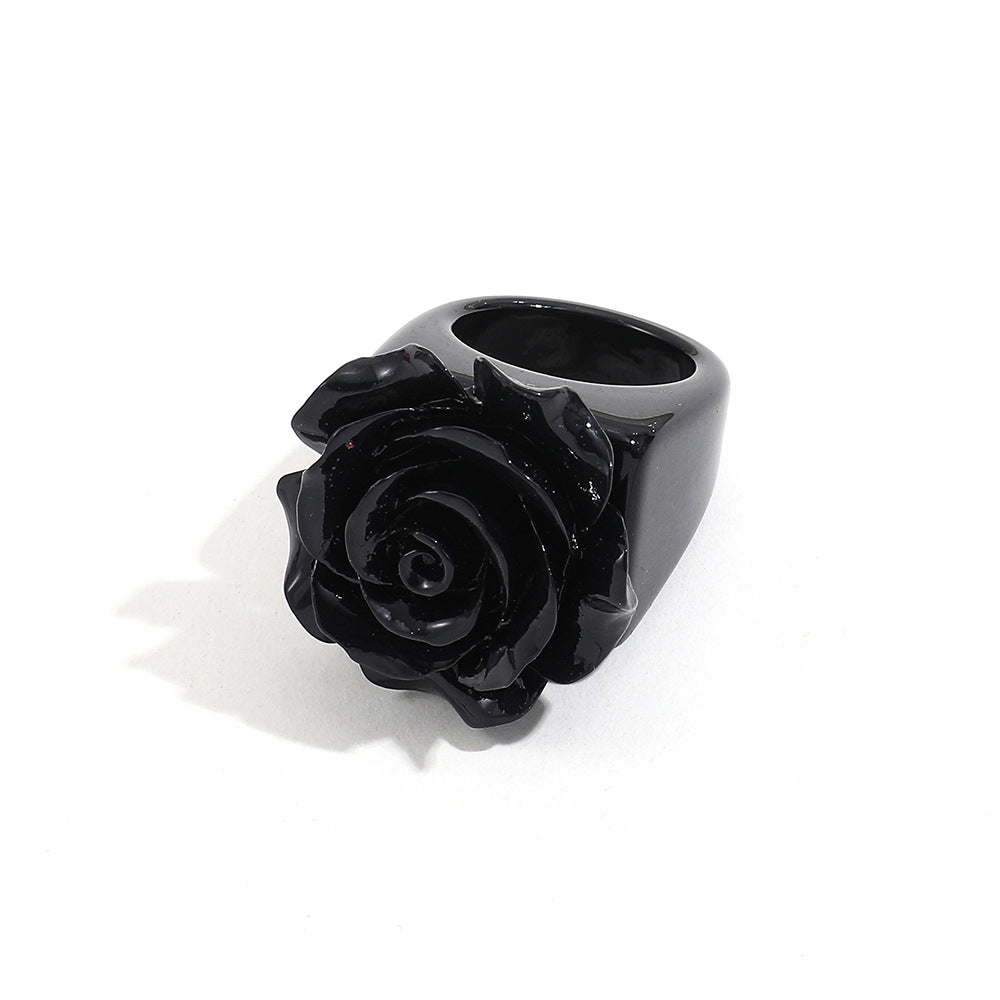 Cute Y2K Black and White Rose Resin Fashion Rings for Women