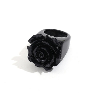 Cute Y2K Black and White Rose Resin Fashion Rings for Women