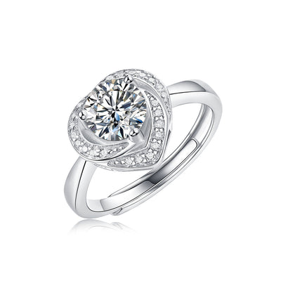 Sweet Heart Moissanite Adjustable Sterling Silver Ring