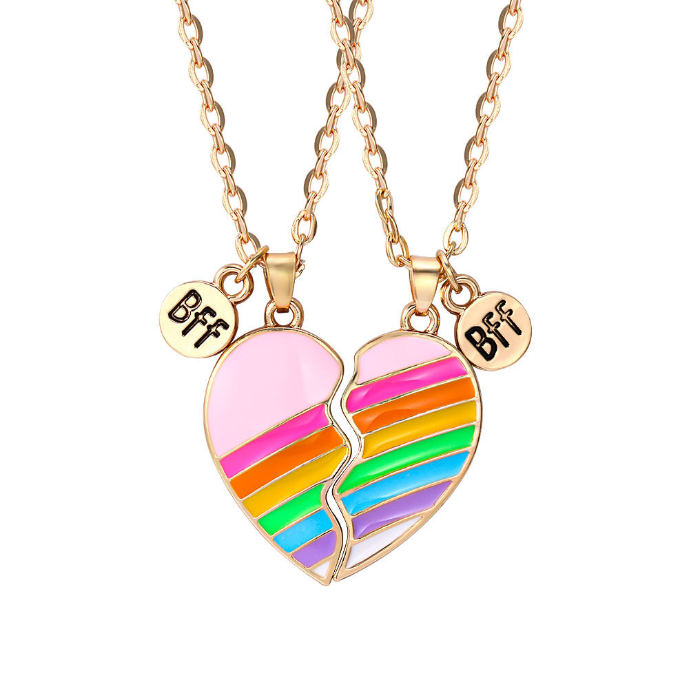 Rainbow Heart-Shaped Pendant Necklace Set for Friends and Couples