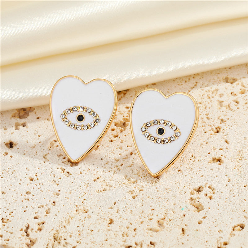 European And American Jewelry Personality Peach Heart-shaped Eyes Diamond Earrings Creative Earrings