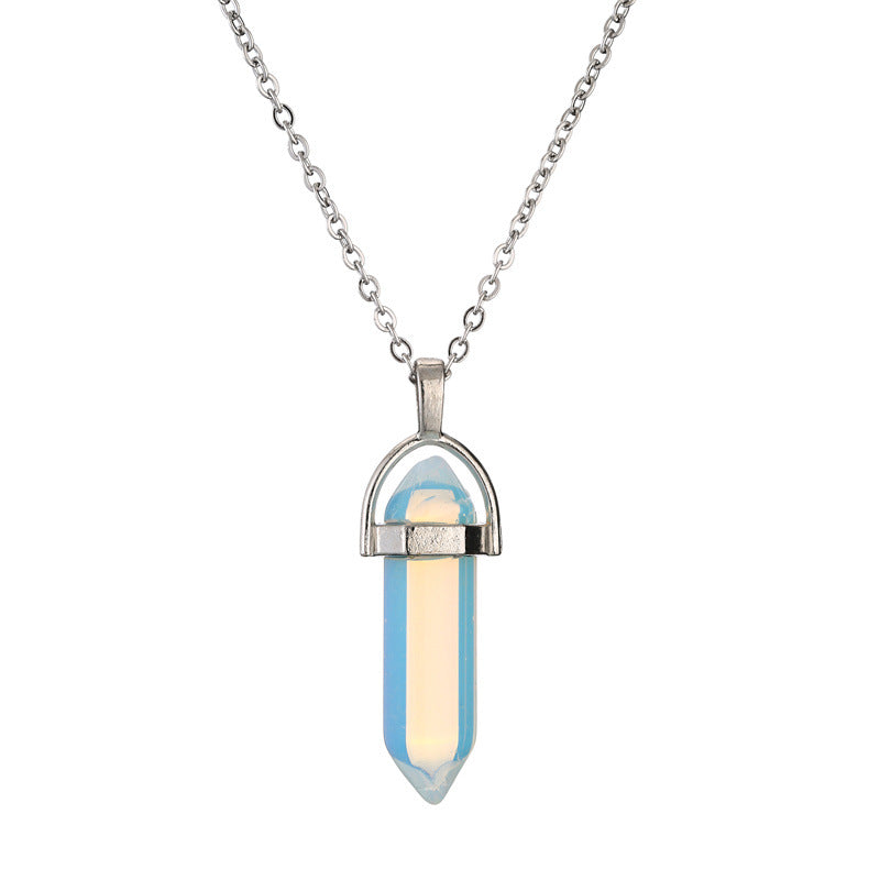 Ethnic Geometric Stainless Steel Natural Stone Crystal Pendant Necklace