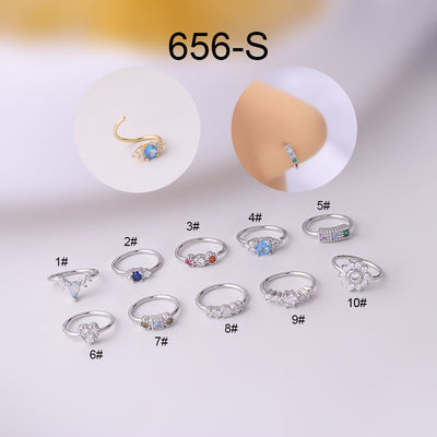 Geometric Zircon Copper Plated Nose Ring 0.8x8mm Fashion Piercing Jewelry