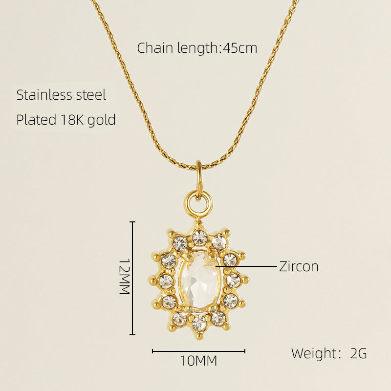 Glam Shiny Sun Water Droplets Heart Shape Stainless Steel Plating Inlay Zircon 18K Gold Plated Pendant Necklace