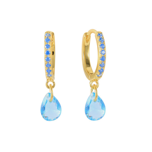 Fashion Water Droplets Brass Inlay Zircon Dangling Earrings 1 Pair