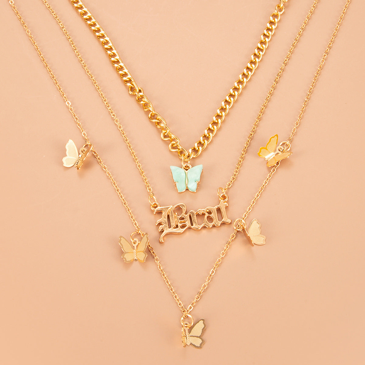 Bohemian Multi-layer Butterfly Pendant Necklace with Letter Charms