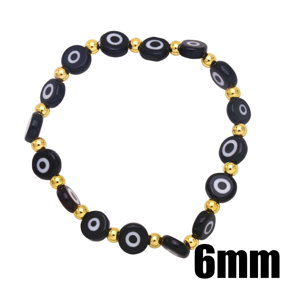 Fashion Resin Evil Eye Copper Bracelet - Colorful 6mm Beaded Lucky Charm