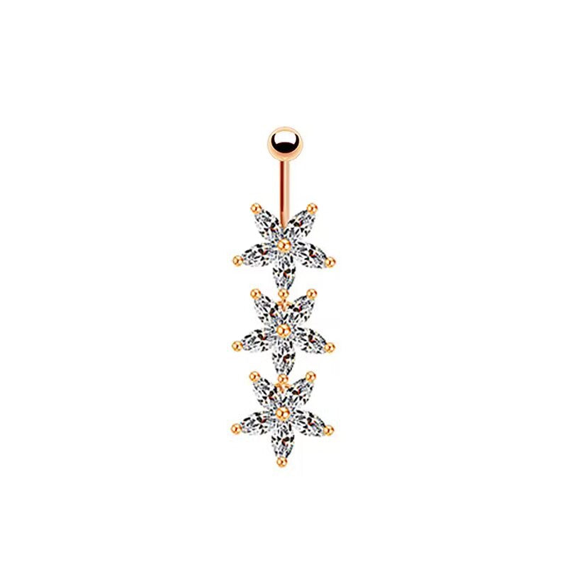 Rose Gold Plated Zircon Butterfly & Snowflake Belly Ring with Rhinestones