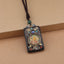 Ethnic Square Alloy Wood Pendant Necklace with Nepalese Thangka Design