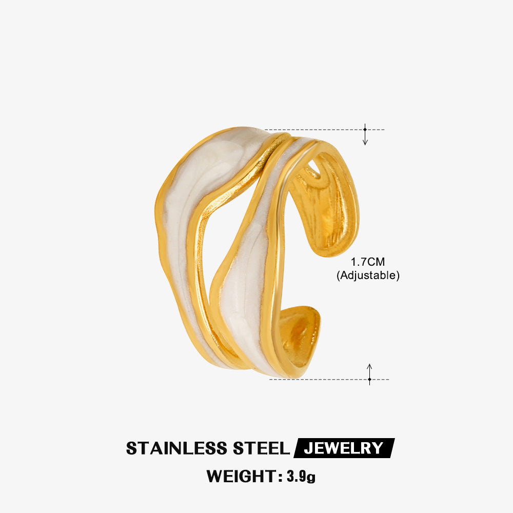 Streetwear Irregular Stainless Steel Enamel Plating 18K Gold Plated Open Rings