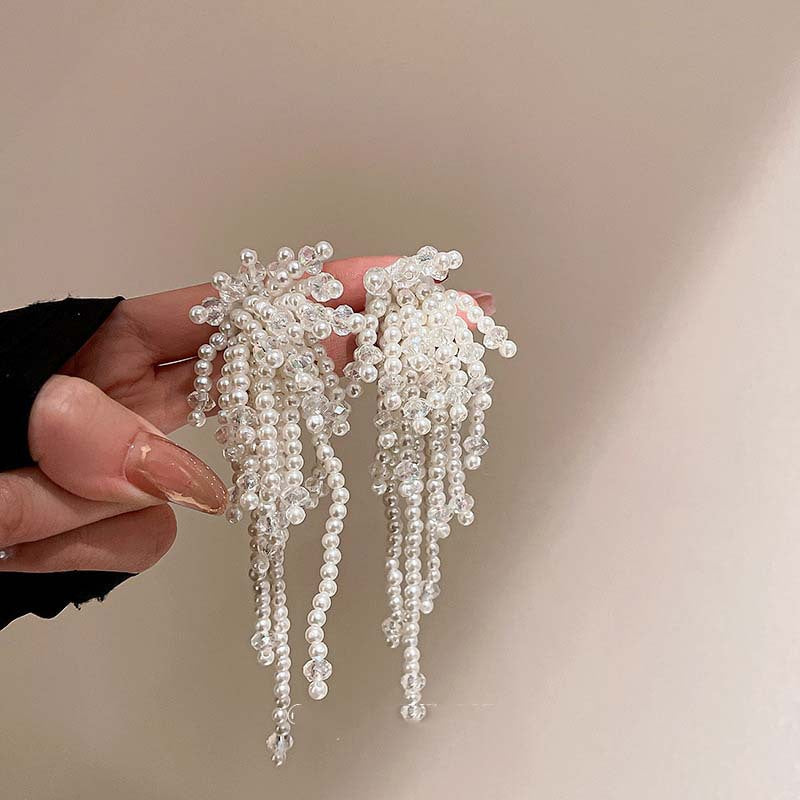 Sweet Heart Crystal Tassel Drop Earrings for Women