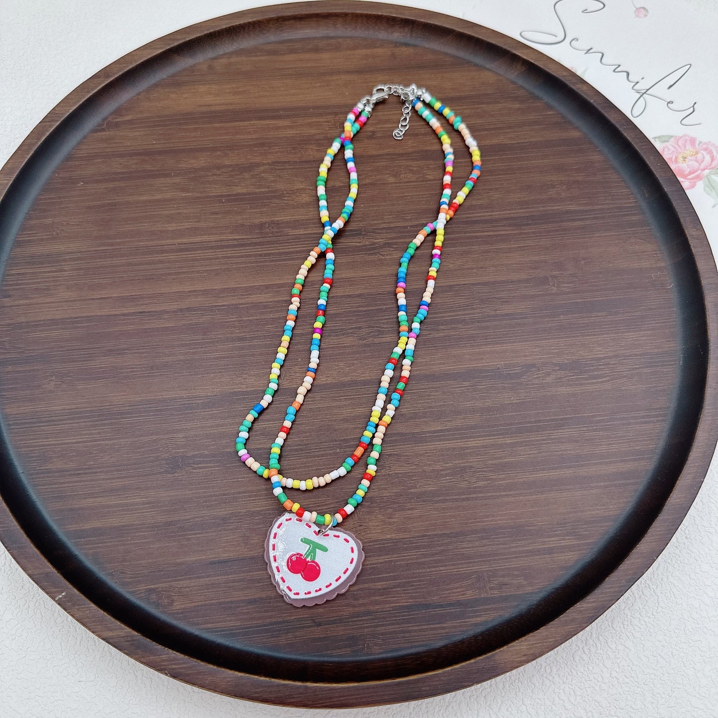 Colorful Flower Butterfly Beaded Pendant Necklace for Women