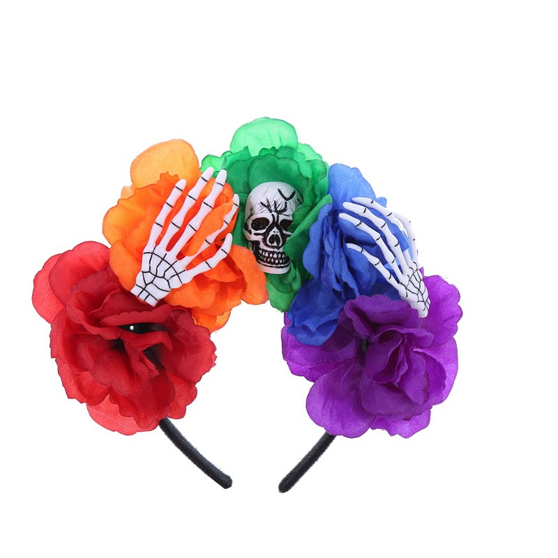 Halloween Skull Floral Hair Band - Spooky Party Headband