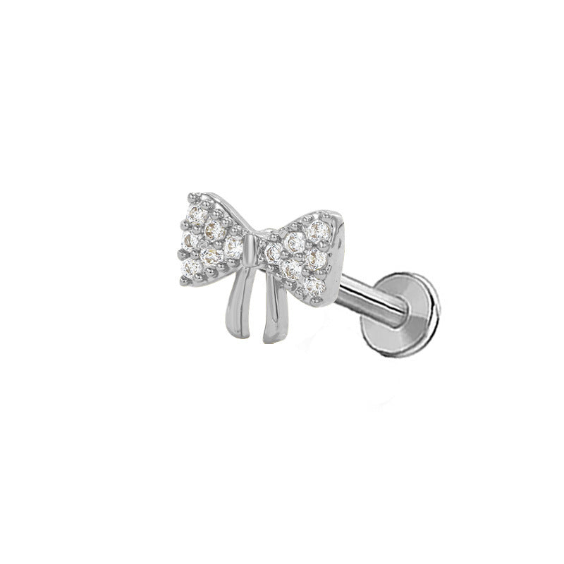 Butterfly Bow Knot Zircon Piercing Lip and Ear Studs - Stainless Steel & Gold Plated