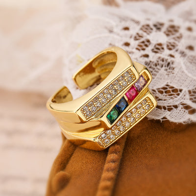 18k Gold Plated Geometric Zircon Open Ring