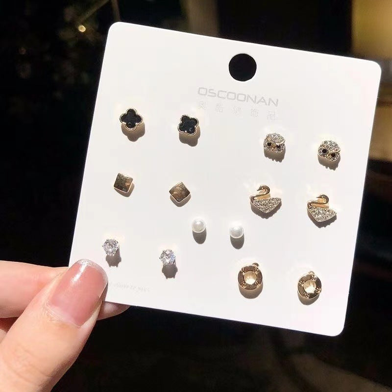 7 Pairs Geometric Alloy & S925 Silver Stud Earrings Set for Women - Trendy 2023 Design