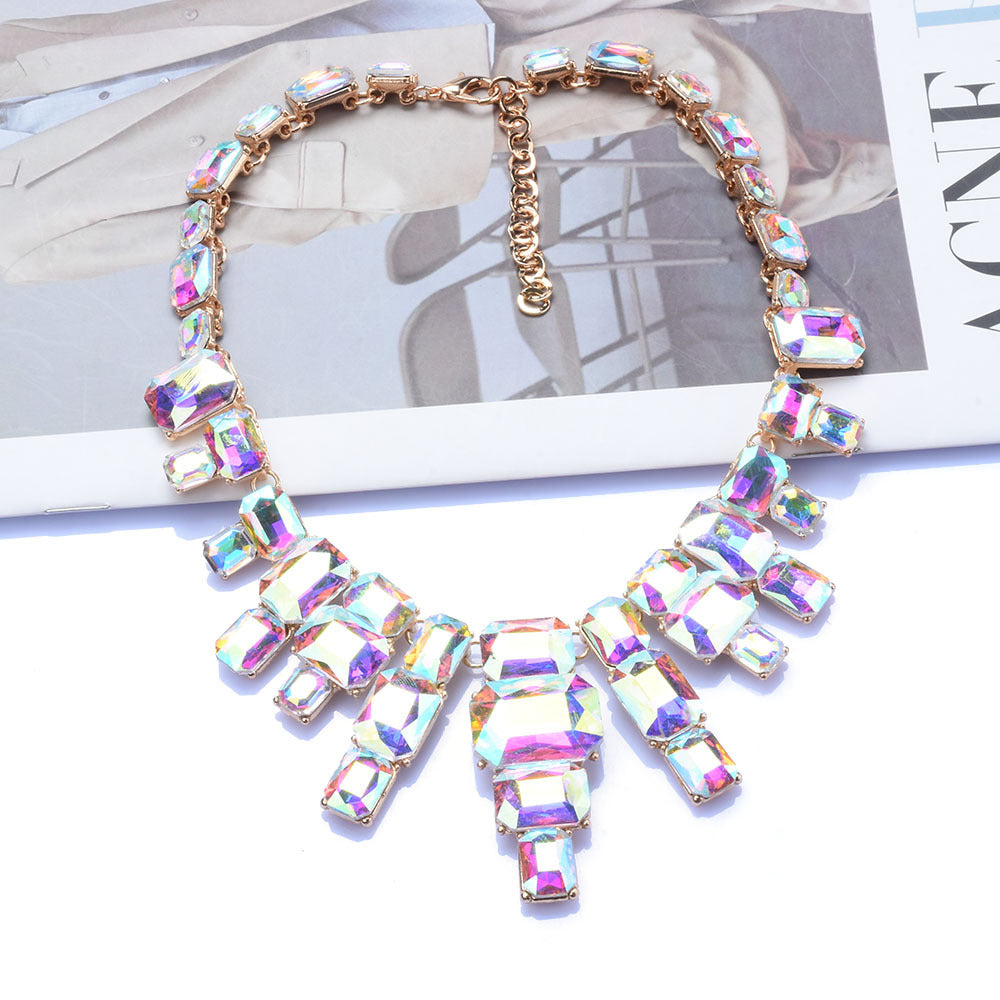 Exaggerated Geometric Glass Gemstone Women's Necklace