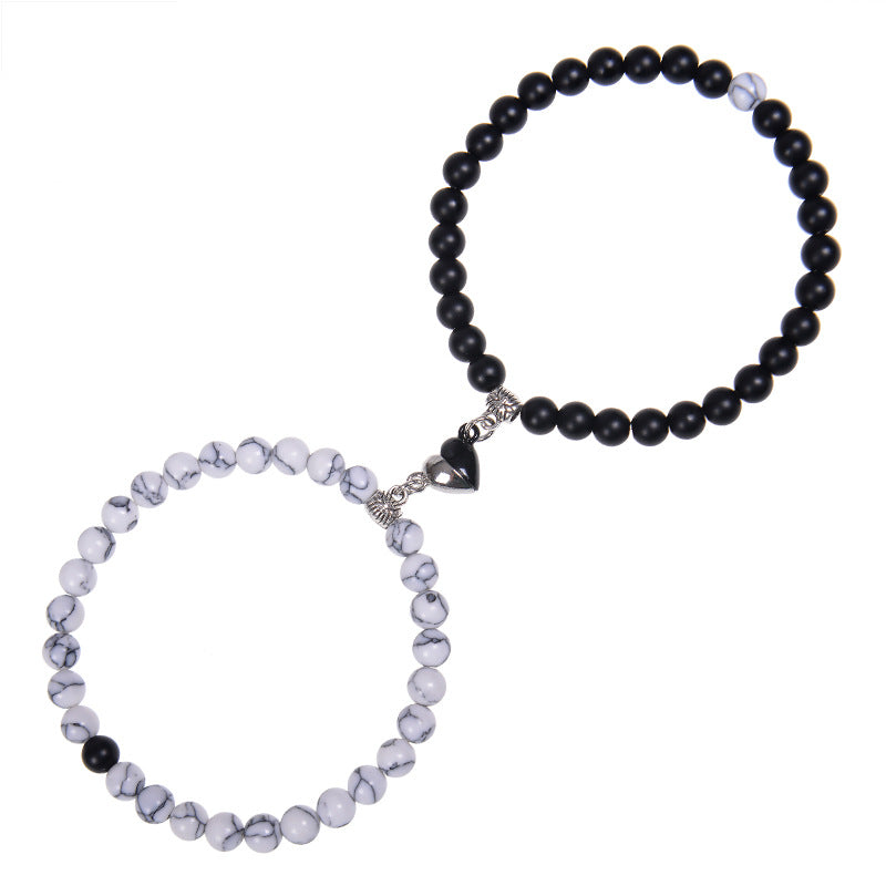 Casual Howlite Frosted Stone Crystal Heart Magnet Couple Bracelets