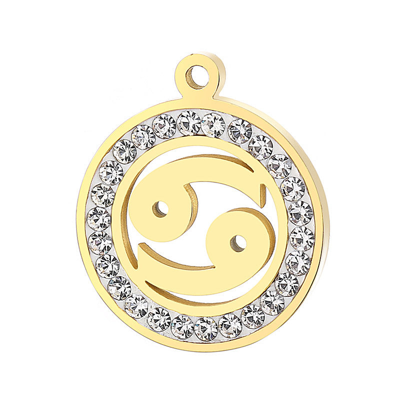 Classic Stainless Steel Zodiac Constellation Pendant Necklace with Rhinestone Inlay