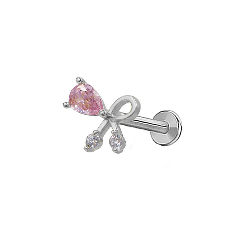 Butterfly Bow Knot Zircon Piercing Lip and Ear Studs - Stainless Steel & Gold Plated